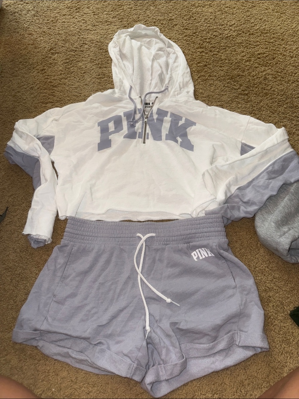 PINK Victoria's Secret Lavender and White Athletic Lounge Shorts Set